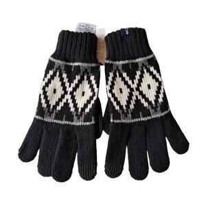Lands' End Black & White Acrylic Abstract Geometric Gloves - One Size (NWT)
